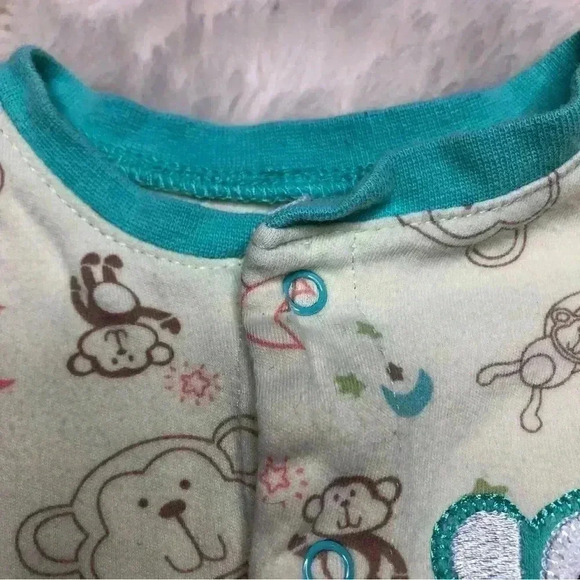 Pekkle Footed Onesie Pajamas Monkey Green /  Blue Size 3 Months - Picture 3 of 16